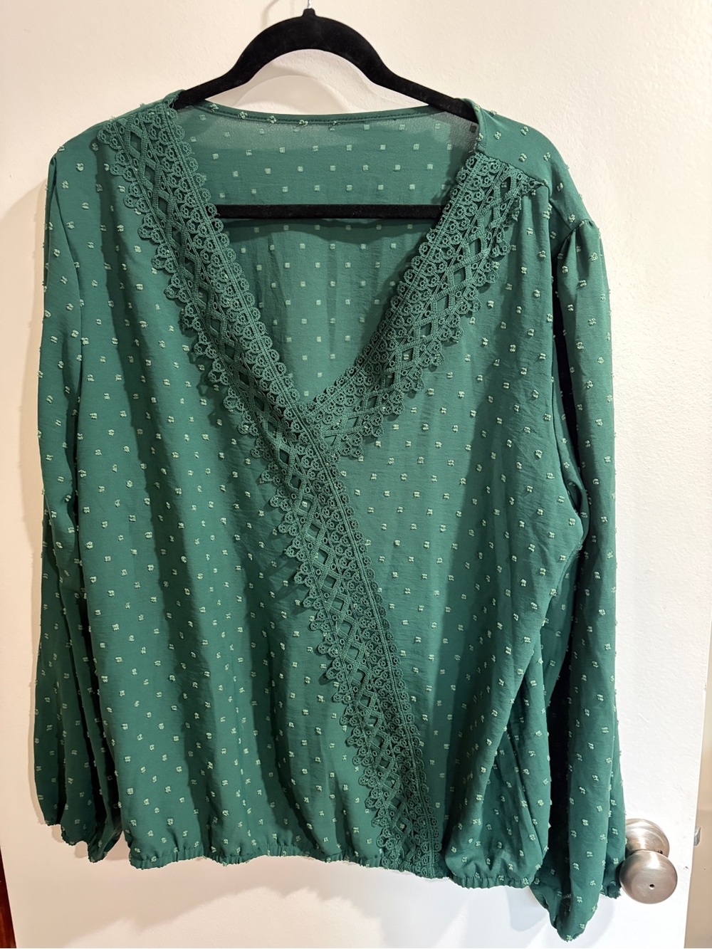 Women’s Green Lace-Trim V-Neck Blouse